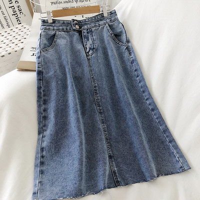 Lezser női farmerszoknya magas derékkal - egyenes modell