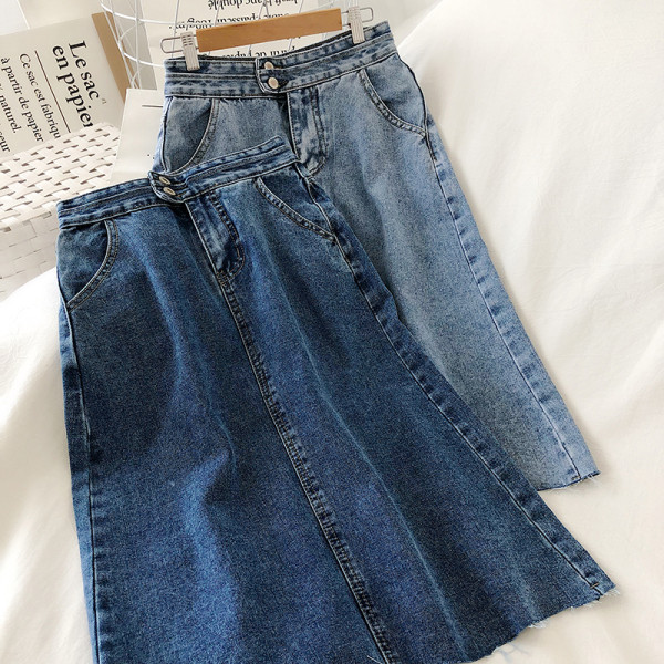 Lezser női farmerszoknya magas derékkal - egyenes modell