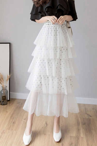 Модерна дамска дълга пола с тюл