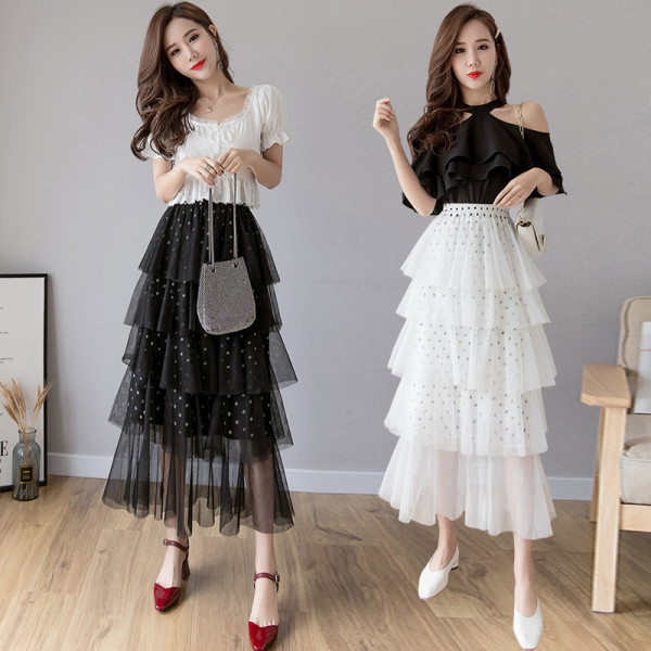 Модерна дамска дълга пола с тюл