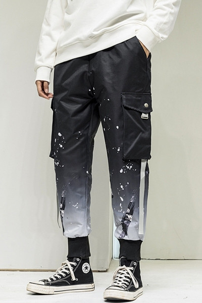 Ikdienas vīriešu bikses ar krāsainu rakstu un sānu kabatām