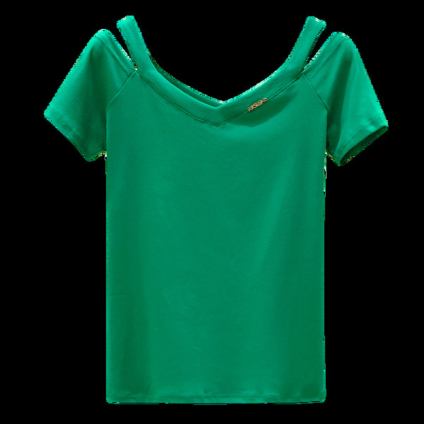 Раирана дамска тениска с къс ръкав и шпиц деколте 