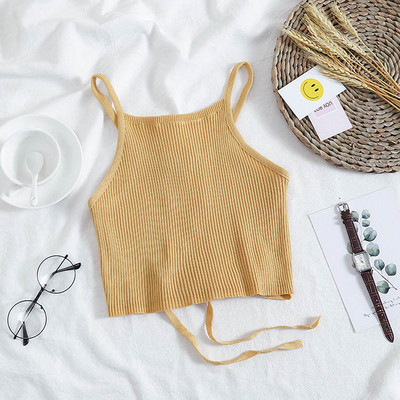 Дамски потник с тънки презрамки и изрязан гръб с връзки 