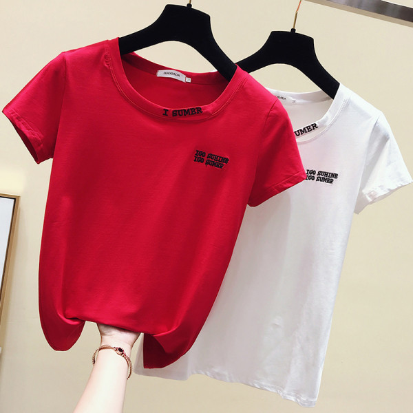 Lezser női nyári póló kerek nyakkivágással és rövid ujjal