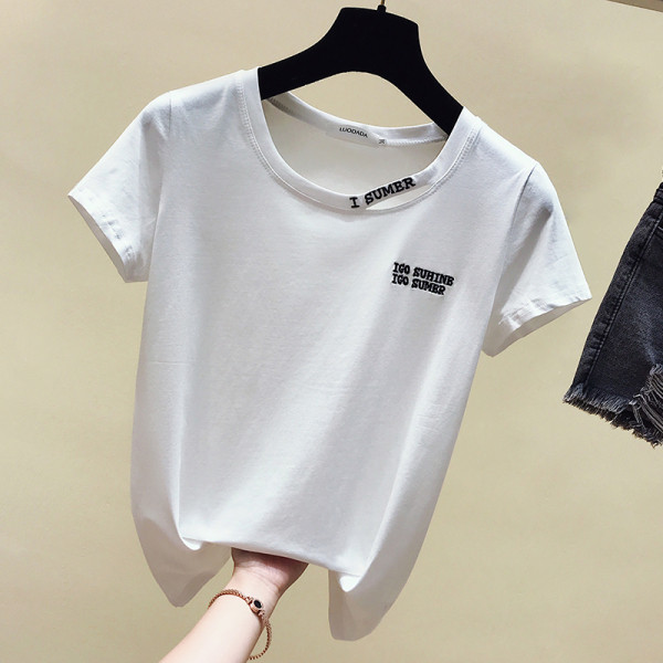 Lezser női nyári póló kerek nyakkivágással és rövid ujjal