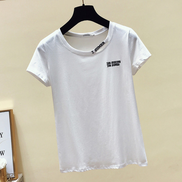 Lezser női nyári póló kerek nyakkivágással és rövid ujjal