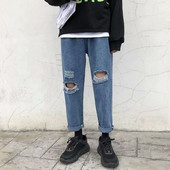 Tavaszi férfi farmer széles modell szakadt motívumokkal és méretekkel 3XL-ig