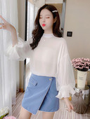 Plati moteriška šifoninė palaidinė žema apykakle aplink kaklą