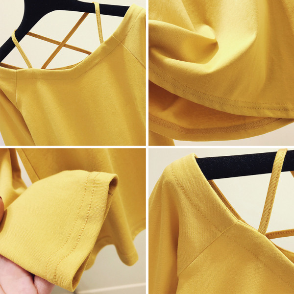 Modern női őszi blúz spitz dekoltázssal és csupasz vállakkal