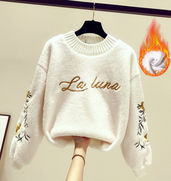 Moteriška žieminė palaidinė su švelniu pamušalu ir spalvingais siuvinėjimais