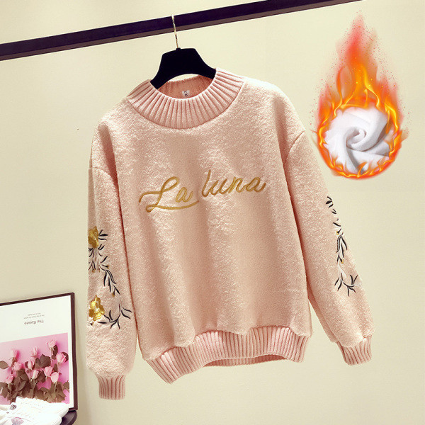 Moteriška žieminė palaidinė su švelniu pamušalu ir spalvingais siuvinėjimais