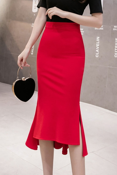 Fusta de dama eleganta, cu talie inalta si cu fanta