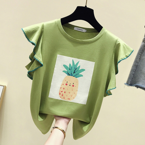 Дамска пролетна тениска с цветна апликация и обло деколте 