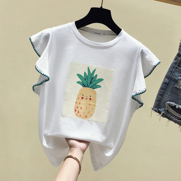 Дамска пролетна тениска с цветна апликация и обло деколте 