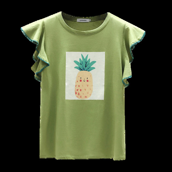 Дамска пролетна тениска с цветна апликация и обло деколте 