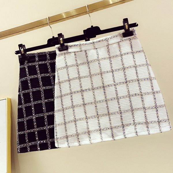 Modern női kockás szoknya magas derékkal, A-vonallal