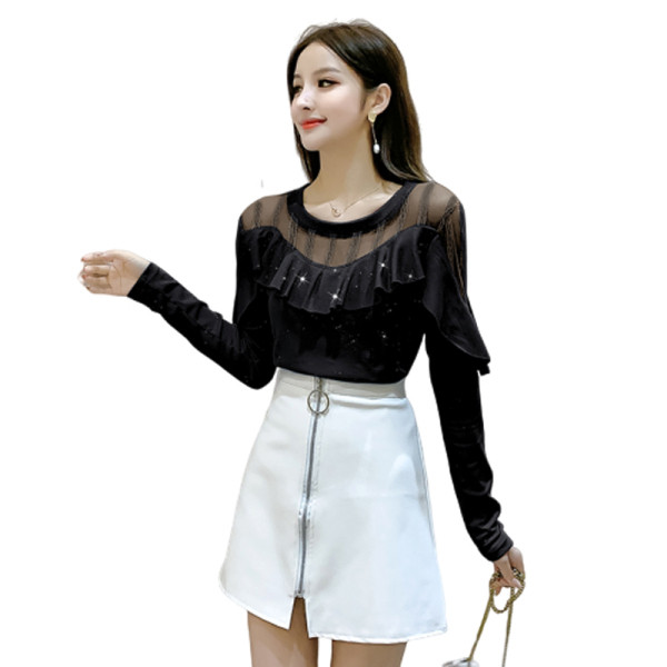 Moodne naiste särk pitsielementide ja litritega