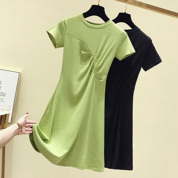 Дамска ежедневна пролетна рокля с къс ръкав разкроен модел 