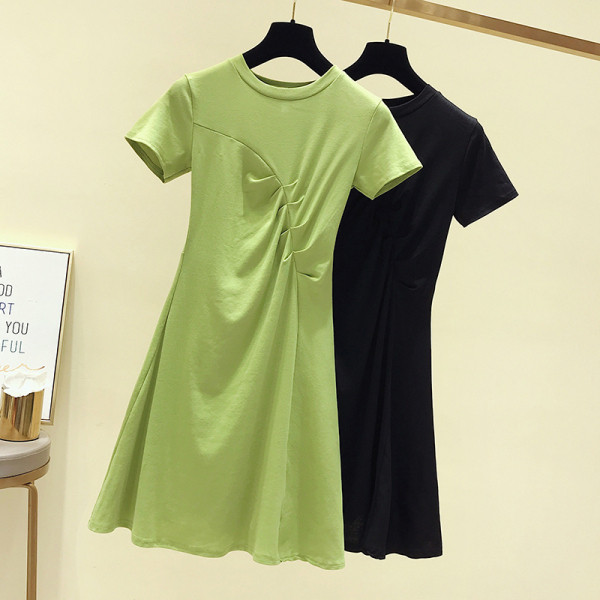 Дамска ежедневна пролетна рокля с къс ръкав разкроен модел 