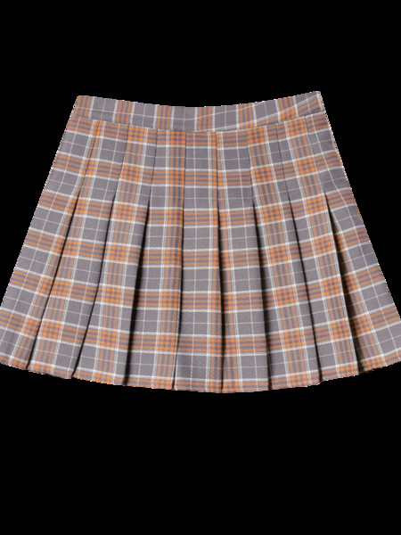 Moteriškas languotas sijonas aukštu juosmeniu ir klostėmis