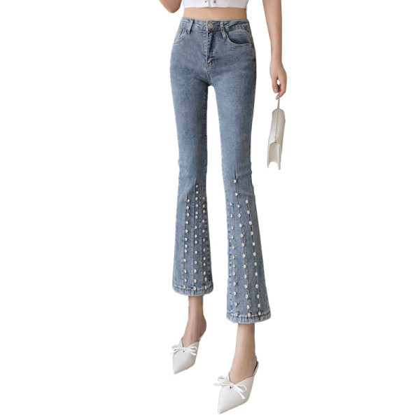 Model nou de blugi de dama cu talie inalta si perle