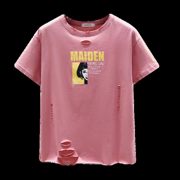 Γυναικεία T-shirt με πολύχρωμη εφαρμογή και σχισμένα μοτίβα