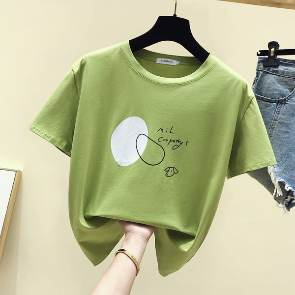 Värvilise aplikatsiooni ja ümara kaelusega vabaaja naiste T-särk