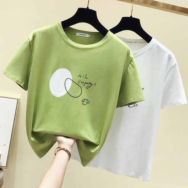 Värvilise aplikatsiooni ja ümara kaelusega vabaaja naiste T-särk