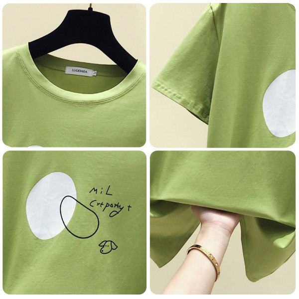 Värvilise aplikatsiooni ja ümara kaelusega vabaaja naiste T-särk