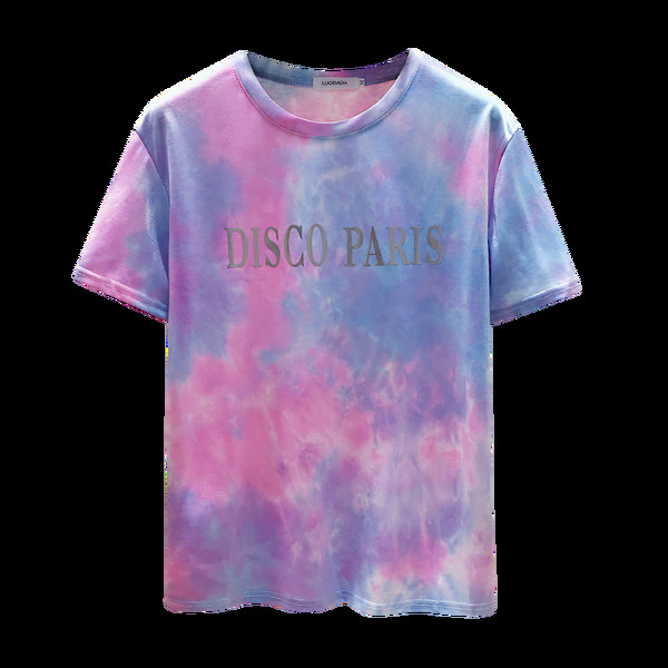 Καθημερινή γυναικεία μπλούζα με πολύχρωμη εφαρμογή και στρογγυλή λαιμόκοψη