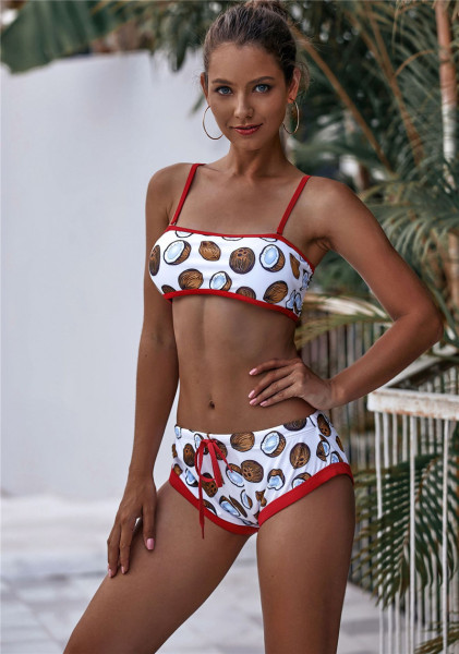 Γυναικείο μαγιό μπικίνι  με ιμάντες ώμου και έγχρωμο σχέδιο με καρύδες