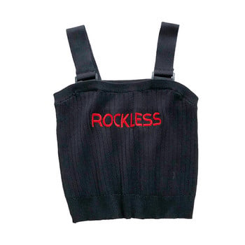 Πλεκτό γυναικείο αμάνικο με επιγραφή  \'Rockless\'