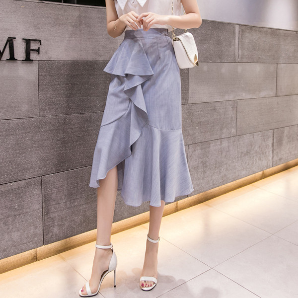 Κομψή γυναικεία φούστα ασύμμετρο μοντέλο με ψηλή μέση