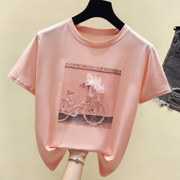 Μοντέρνα γυναικεία μπλούζα με κοντό μανίκι και διακόσμηση πέτρες