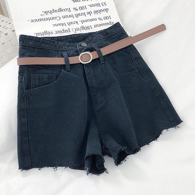 Rövid női széles farmernadrág magas derékkal és övvel