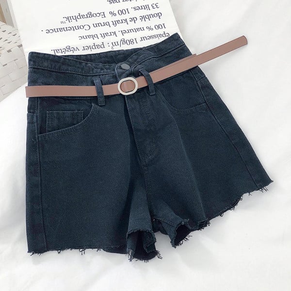 Rövid női széles farmernadrág magas derékkal és övvel