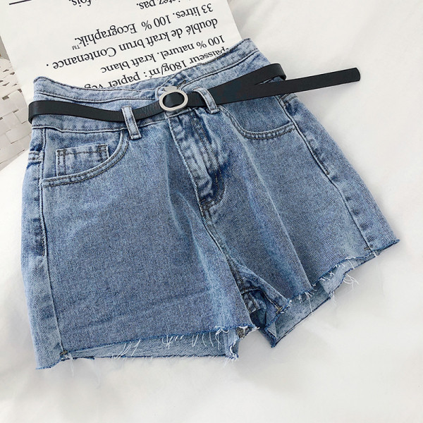 Rövid női széles farmernadrág magas derékkal és övvel