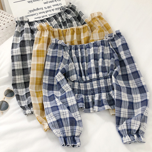 Rūtains sieviešu krekls ar garām piedurknēm