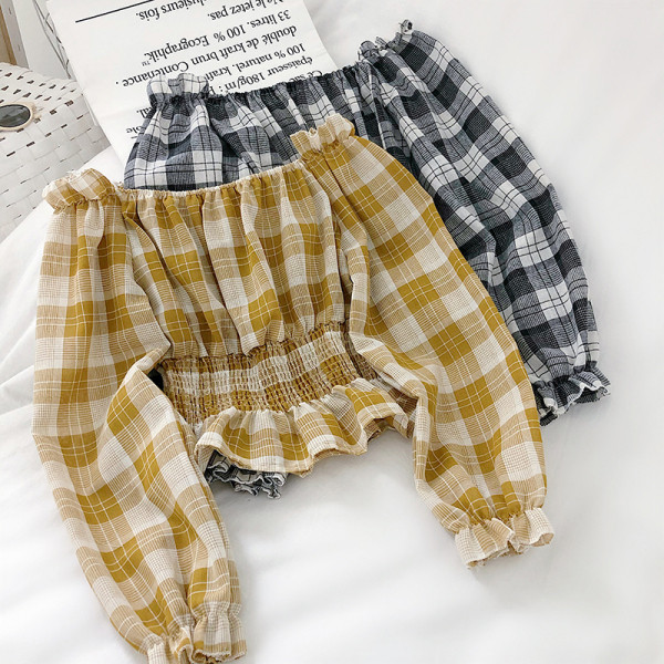 Rūtains sieviešu krekls ar garām piedurknēm