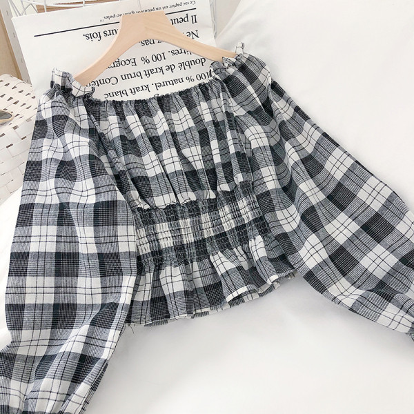 Rūtains sieviešu krekls ar garām piedurknēm