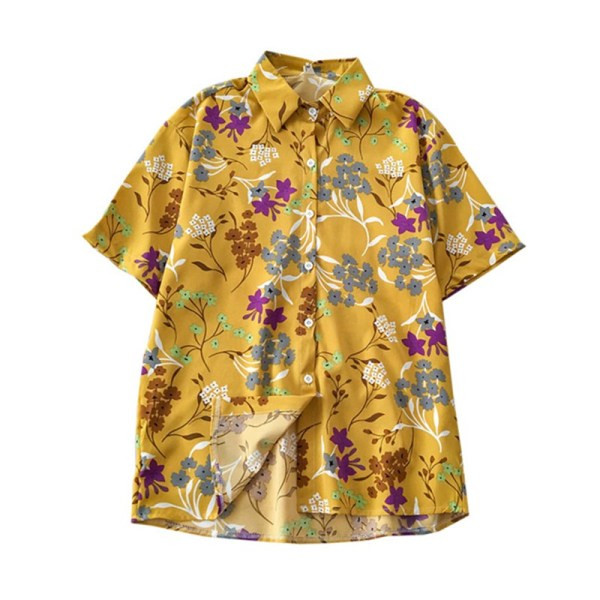 Retro stiliaus moteriški marškiniai su gėlių motyvais ir klasikine apykakle