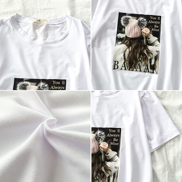 Sieviešu t-krekls ar aplikāciju un apaļu kakla izgriezumu