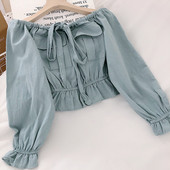 Μοντέρνα γυναικεία μπλούζα με μακριά μανίκια και κορδόνια