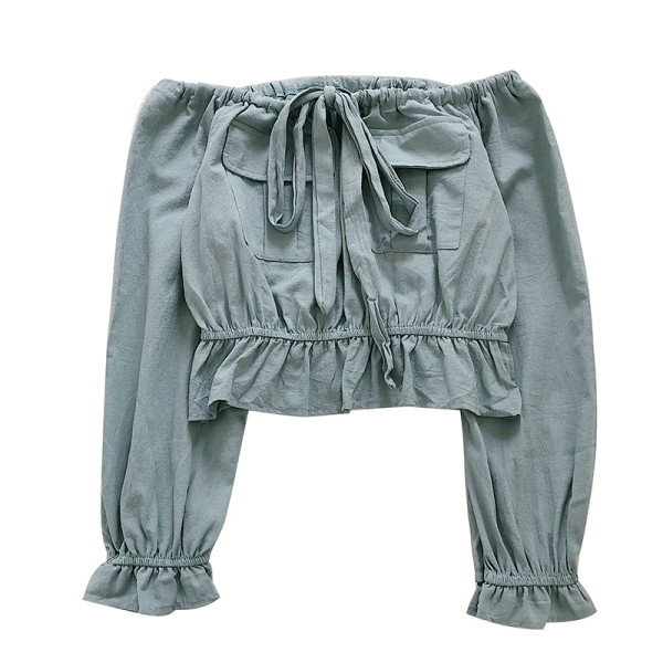 Μοντέρνα γυναικεία μπλούζα με μακριά μανίκια και κορδόνια