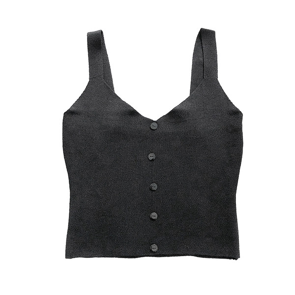 Kötött női felső, széles pántokkal, gombokkal és V-nyakkal