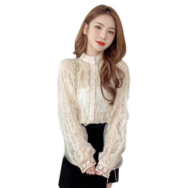 Alkalmi női tavaszi ing csipkével és gombokkal