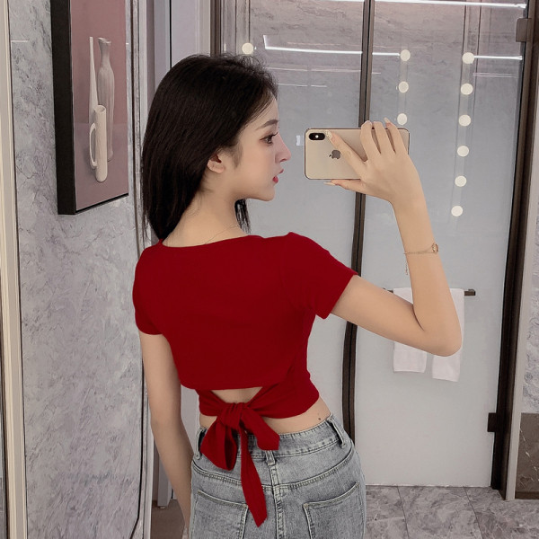 Alkalmi női blúz rövid ujjú, hátul megkötős