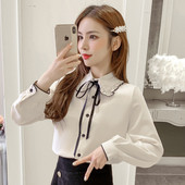 Sieviešu šifona krekls ar klasisku apkakli un lentīti