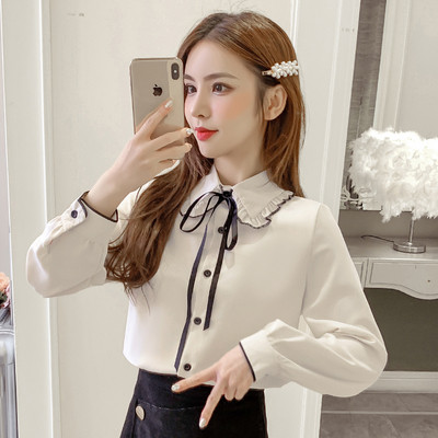 Sieviešu šifona krekls ar klasisku apkakli un lentīti