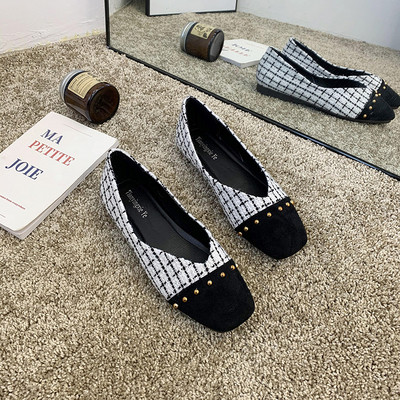 Pantofi casual dama cu talpa plate in alb-negru